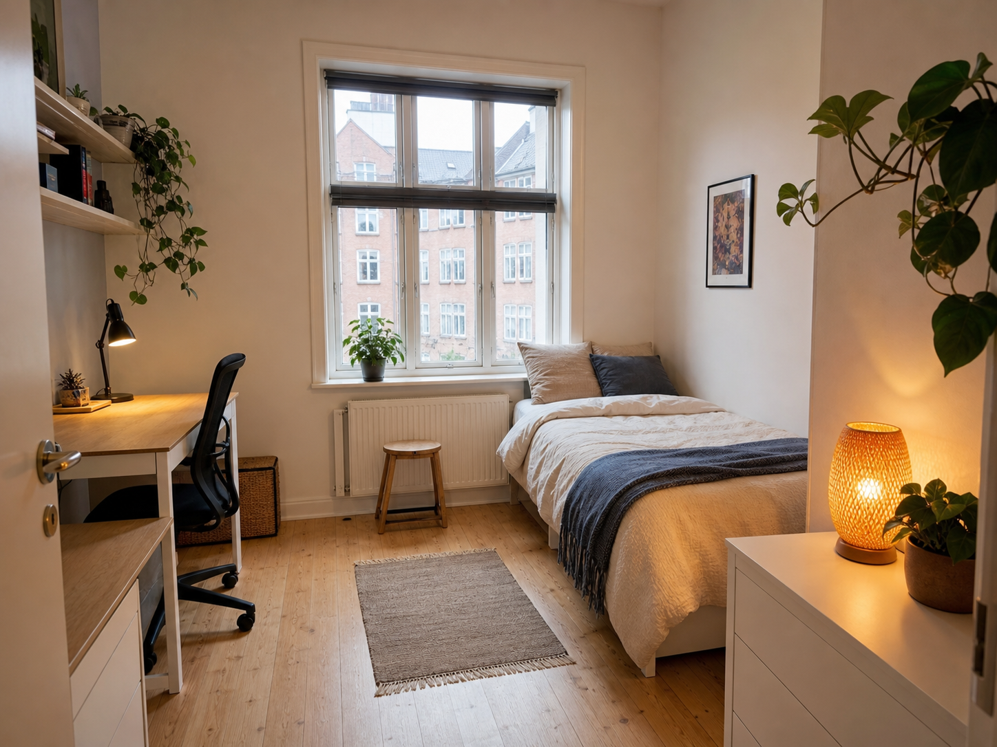 Eksempel på et lyst værelse klar til udlejning